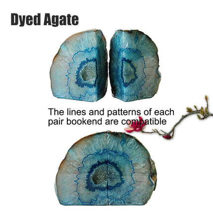 AMOYSTONE Decorative Bookends Agate Polished Art Book end Dyed Teal Small(1 Pairs, 2-3 LBS)