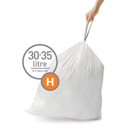 simplehuman Code H, Custom Fit Bin Liners, 240 Liners, White, 30-35 L