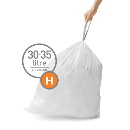 simplehuman Code H, Custom Fit Bin Liners, 240 Liners, White, 30-35 L