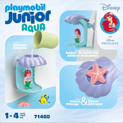 Playmobil 71460 JUNIOR AQUA & Disney: Ariel's Shell Shower, for toddlers, made from over 90% plant-based plastics, indoor and outdoor water toy, fun role-play, playsets for children ages 12 months+