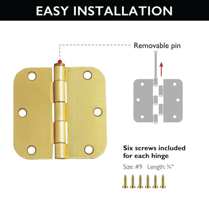Design House 181404 3.5 x 3.5 5/8 Radius Door Hinge, 10-Pack, Satin Brass, 10 Pack