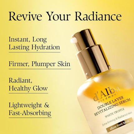 d'Alba Italian White Truffle Double Layer Revitalizing Serum, Vegan Skincare, 2-in-1 Hydrating Serum with White Truffles for Moisture and Elasticity Care, Glow, Surfactant Free, Korean Skincare (30ml)