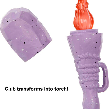Muñeca Emberly de Cave Club de Mattel de 20 a 25 cm, muñeca de moda prehistórica articulada con pelo rosa con mascota dinosaurio y accesorios, regalo para niños de 4 años en adelante