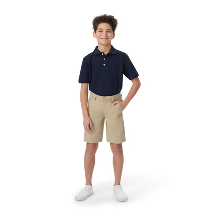 French Toast Boys' Flat Front Performance Stretch Short, FT Khaki, 16 Years
