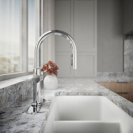 KOHLER 22974-WB-CP Crue Touchless and Voice Activated Kitchen Sink Faucet with Pull Down Sprayer, Kitchen Sink Faucet with Motion Sensor, Hands Free Kitchen Faucet, Polished Chrome