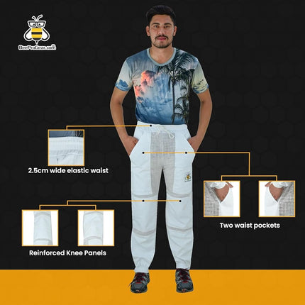 BeeProGear Sting-Proof Beekeeping Pants for Men & Women, Ventilated 3-Layer Mesh Pants with Tool Pockets & Carry Bag, White, 3X-Large