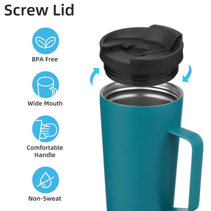 Konokyo Insulated Tumbler with Handle and Straw, 26 OZ Travel Coffee Mug Stainless Steel Cup Metal Water Bottle,Blue