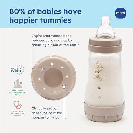 MAM Easy Start Anti-Colic Bottle 5 oz (3-Count), Baby Essentials, Slow Flow Bottles with Silicone Nipple, Baby Bottles for Baby Boy, Blue