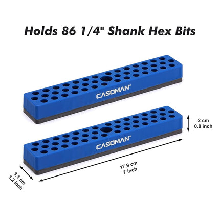 CASOMAN 2PCS 1/4" Hex Bit Organizer with Magnetic Base - Blue, 86 Hole Bit Organizer with Strong Magnetic Base, Magnetic Bit Organizer for Your Specialty