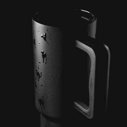 Vaso de 40 oz Simple Modern Halloween con asa y tapa de pajita | Botella de agua de acero inoxidable con aislamiento a prueba de fugas | Regalos para mujeres, hombres, él y ella | Trek Signature | Gatos Negros