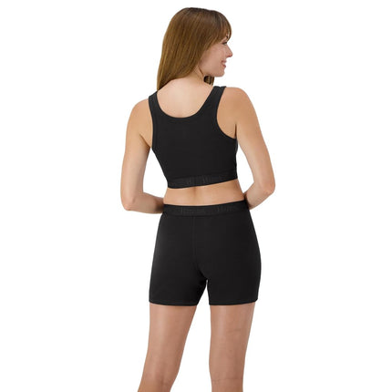 Hanes Women's Originals SuperSoft Comfywear 2 Piece Lounge Crop Top & Boxer Shorts Loungewear Set, Black/Black, Medium