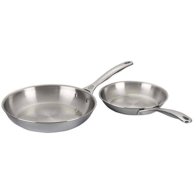 Juego de 2 sartenes de acero inoxidable de tres capas Le Creuset, (sartén de 8" y sartén de 10")