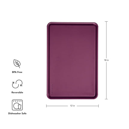 KitchenAid Classic Plastic Cutting Board with Perimeter Trench and Non Slip Edges, Dishwasher Safe, 12 x 18 inch, Beetroot