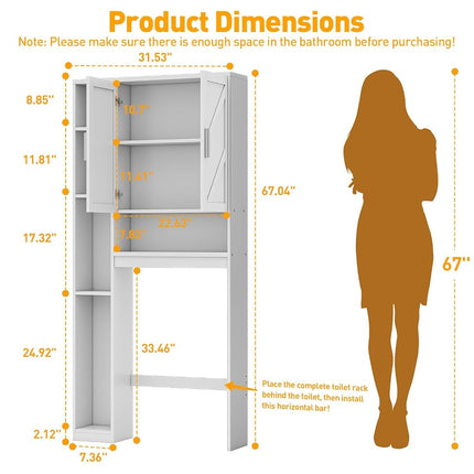 Armario de almacenamiento para encima del inodoro con 7 estantes de almacenamiento, organizador de baño para encima del inodoro con soporte para papel higiénico, armario detrás del inodoro, ahorro de espacio para el baño, la lavandería, blanco