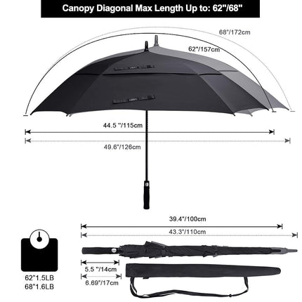 G4Free Extra Large Golf Umbrella 62/68 inch Vented Square Umbrella Windproof Auto Open Double Canopy Oversized Stick Umbrella