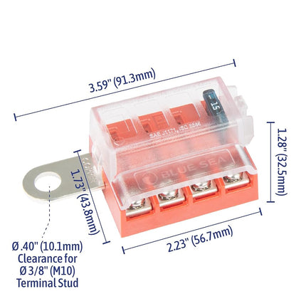 Blue Sea Systems 5023 ST Blade Battery Terminal Fuse Block 4 Circuit with Cover, Beige