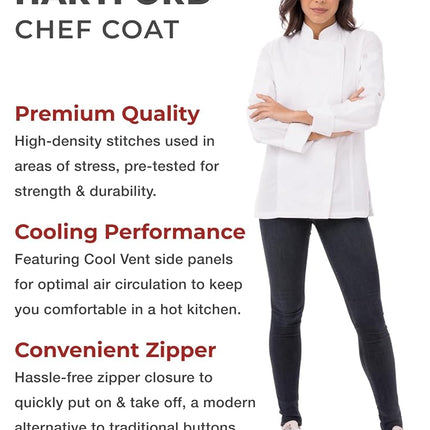 Chef Works Women's Hartford Chef Coat Jacket, White, Large