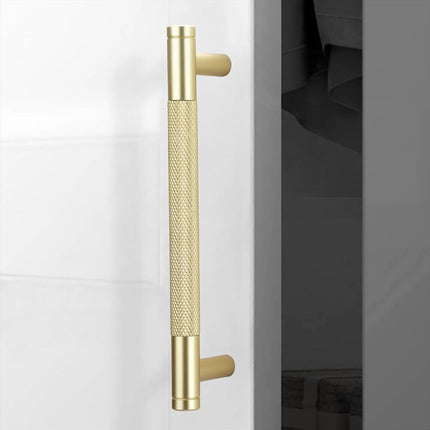 POVEFONK 30 Pack 5 inch(128mm) Brushed Brass Kitchen Cabinet Handles Knurled Cabinet Pulls Gold Drawer Pulls Kitchen Hardware
