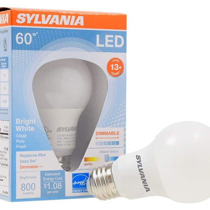 Ampoule LED Sylvania A19, 9W, équivalent 60W, 13 ans, à intensité variable, 800 lumens, 3500K, blanc éclatant - 1 paquet (71185)