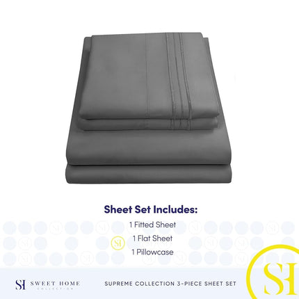 Twin Sheets - Breathable Luxury Sheets with Full Elastic & Secure Corner Straps Built In - 1800 Supreme Collection Extra Soft Deep Pocket Bedding Set, Sheet Set, Twin, Gray
