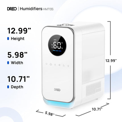 DREO Humidifiers for Bedroom, Top-filled Smart Quiet Cool Mist Humidifier for Large Room, 50 Hours Runtime for Home, Indoor Plants, Oil Diffuser & Nightlight for Baby Nusery, 5L, with Alexa/Google