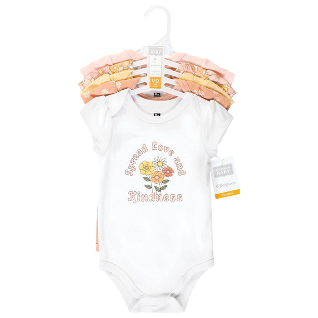 Hudson Baby Unisex Baby Unisex Baby Cotton Bodysuits, Peace Love Flowers, Preemie, Peace Love Flowers 5 Pack, Preemie