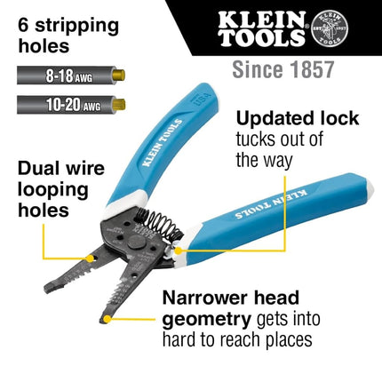 KLEIN TOOLS-Kurve Wire Stripper and Cutter, for 8-18 AWG Solid and 10-20 AWG Stranded Wire Klein Tools K11095 Blue/White