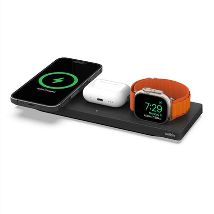 Belkin MagSafe 3-in-1 Wireless Charging Pad - Fast Wireless Charging for Apple Watch, iPhone 14, iPhone 13 & iPhone 12 series, & AirPods - MagSafe Charging Station For Multiple Devices - Black