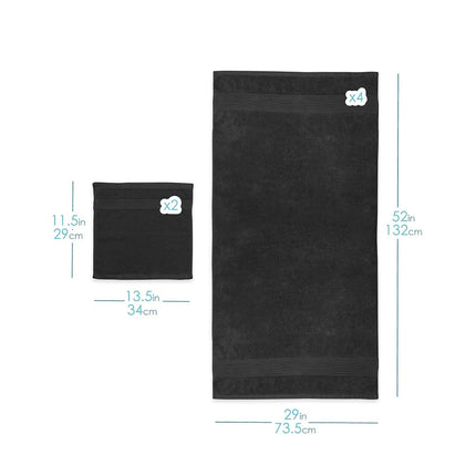 Hearth & Harbor 100% Ring Spun Cotton Bath Towels for bathroom - Luxury Bathroom Towels - Soft & Highly Absorbent Bath Towels Set, 10 Piece Set (2 Bath Towels, 2 Hand Towels, 6 Washcloths) - Black