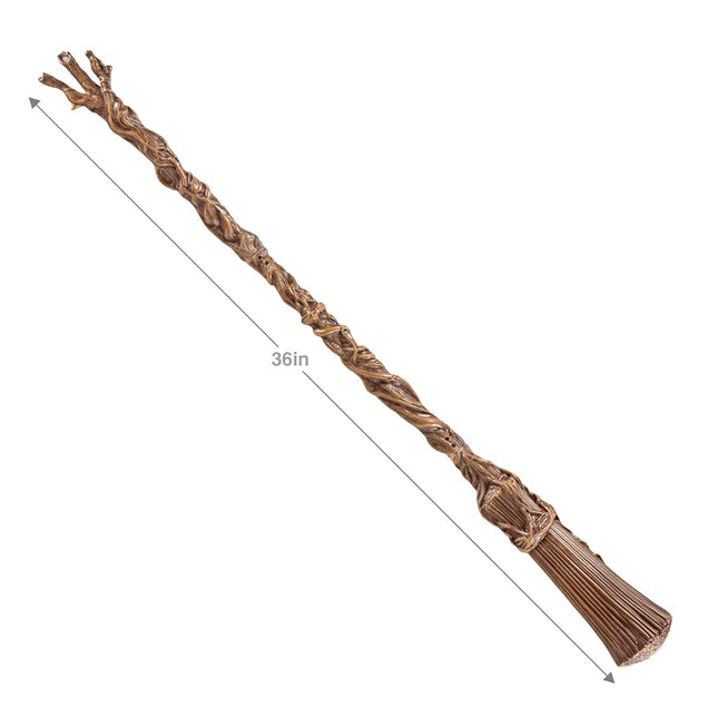 The Noble Collection Wicked Elphaba's Broom Replica Movie Prop Toy, Green, Wood, Synthetic, Hard Floor