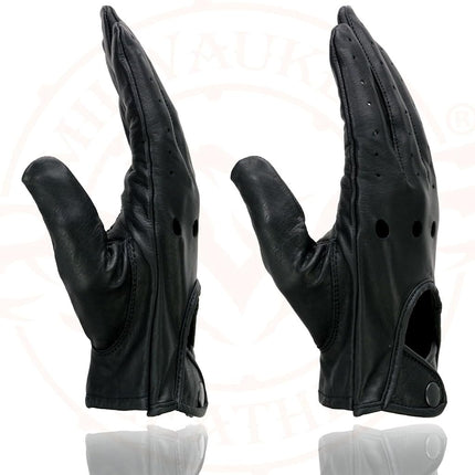 Milwaukee Leather Men's Perforated Gloves with Button Closure (Black, Medium)
