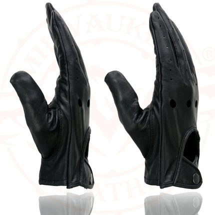 Milwaukee Leather Men's Perforated Gloves with Button Closure (Black, Medium)