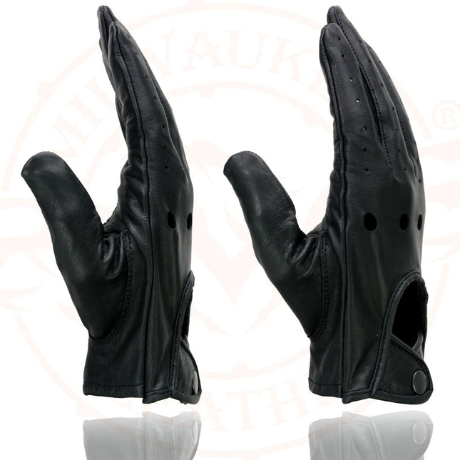 Milwaukee Leather Men's Perforated Gloves with Button Closure (Black, Medium)
