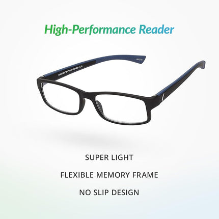 Sportex SAV Men's AR4160 Reading Glasses - Flexible, Durable, Ultra-Lightweight, High-Performance Readers For Men, Blue