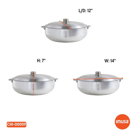 IMUSA Caldero (olla holandesa) tradicional de aluminio pulido con tapa, 6.9 cuartos, aluminio pulido