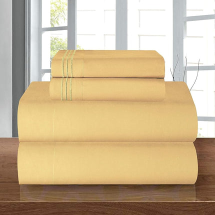 Juego de sábanas de microfibra de lujo Elegant Comfort 1500 de calidad de hotel, 4 piezas - Resistente a las arrugas, sábana bajera con elástico en todo el contorno, bolsillo profundo de hasta 16", RV Short Queen, dorado