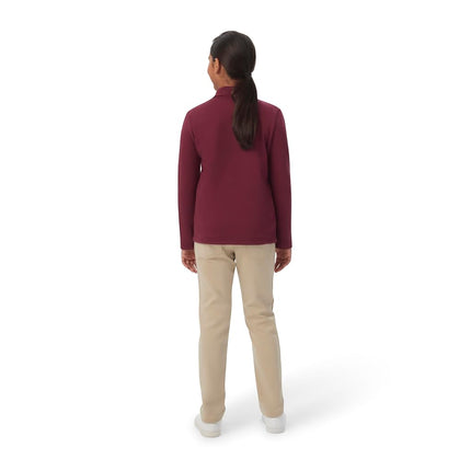 French Toast Girls Long Sleeve Interlock with Picot Collar (Standard & Plus) Polo Shirt, Burgundy, S (6 Years/6 Years Plus)