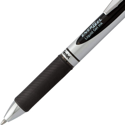 Pentel Energel 0.7 MM RTX Bolígrafo retráctil de gel líquido de lujo, paquete a granel de 10 unidades de tinta negra, línea media, punta metálica, bolígrafos premium ideales para oficina, escuela y hogar para mujeres y hombres BL77BP10A