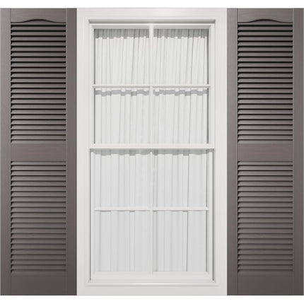 12"W x 64"H Mid-America Vinyl, Standard Size Cathedral Top Center Mullion, Open Louver Shutter, w/Installation Shutter-Lok's & Matching Screws (Per Pair), 010 - Musket Brown