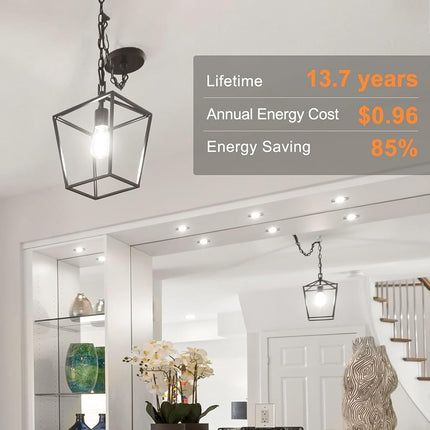 TJOY 12 Pack Edison LED Light Bulbs, E26 Base, 8W 4000K, Dimmable