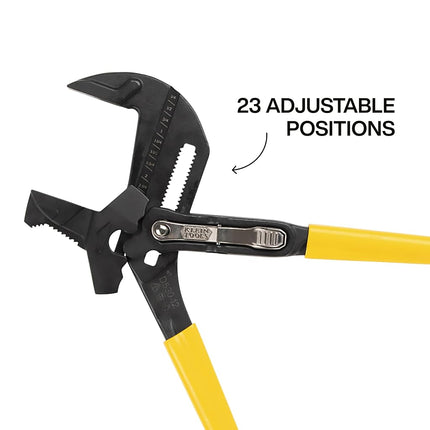 Klein Tools D53012 Plier Wrench, High Leverage Multi-Use Pump Plier with Adjustable and Reversible Double-Sided Jaw, Smooth and Knurled Teeth, 12-Inch