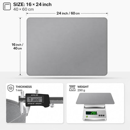 FLASLD 2Pack Heat Resistant Mat for Air Fryer Site on, 16"X24" Fireproof Silicone Mats for Kitchen Counter, Countertop Protector, No-slip and Waterproof Gray