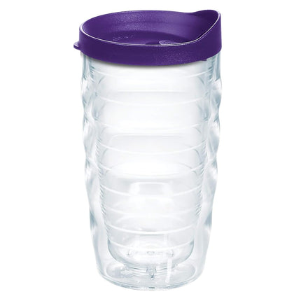 Tervis Clear & Colorful Lidded Made in USA Double Walled Insulated Tumbler Travel Cup Keeps Drinks Cold & Hot, 10oz Wavy, Royal Purple Lid