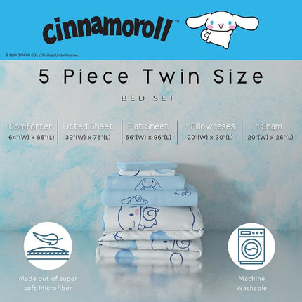 Franco Comforter and Sheet Set, Microfiber, Cinnamoroll, 5 Piece Twin Size