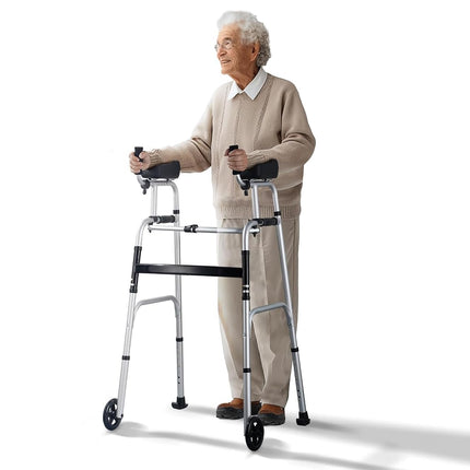 VEVOR 2 in 1 Folding Walker & Removable Armrests, 