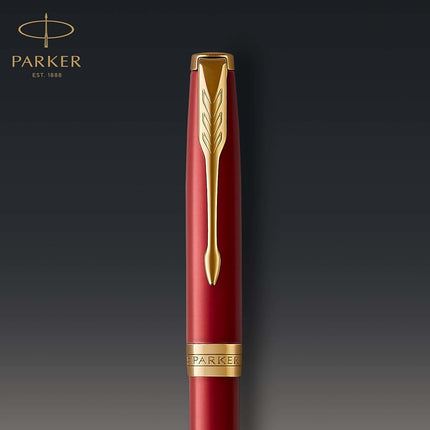 PARKER Sonnet Ballpoint Pen, Red Lacquer with Gold Trim, Medium Point Black Ink (1931476)