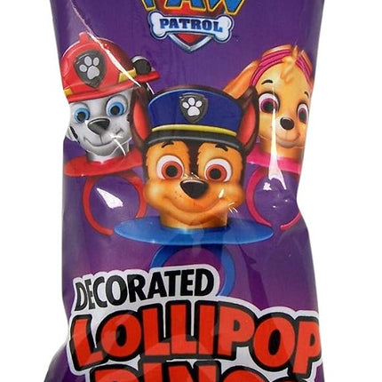 Decorated PAW Patrol Themed Lollipops Rings, Assorted Fruit Flavored Hard Candies, 18 Individually Wrapped Pieces
