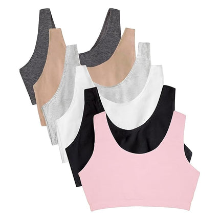 Fruit of the Loom Women's Built Up Tank Style Sports Bra Value Pack, Opaque, Sand/White/Heather Grey/Black/Blush/Charcoal, 38 (Pack of 6)