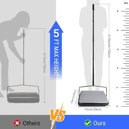 EZ SPARES Quiet Carpet Sweeper,Floor Sweeper with Pig-Bristles,Suitable for Carpet Cleaning Power,Roller Brush Strong,Bristle Sweeper,Great for House,Office,Kitchen,Carpet(Silver)