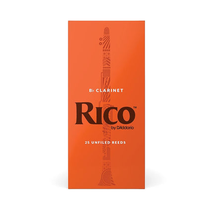 Rico Bb Clarinet Reeds, Wood, Thinner Vamp Cut & Unfiled, Traditional Blank, Clear Sound, 3 Strength, 25-Pack, Orange, Klarinettenblätter, Accordion Accessories